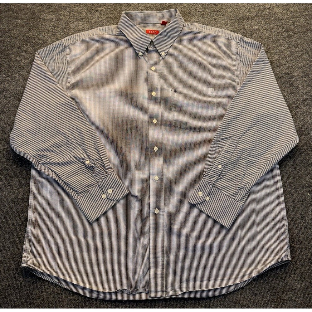 Izod Men's XXL Button Down Shirt Blue White Check Long Sleeve 100% Cotton